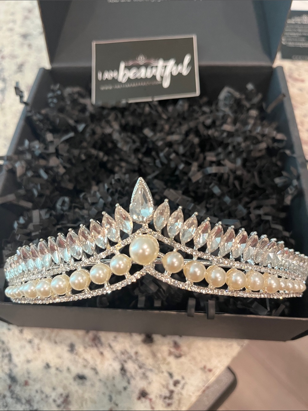 Pearl and Crystal Bridal Tiara - Silver Tone - Picture 2 of 4
